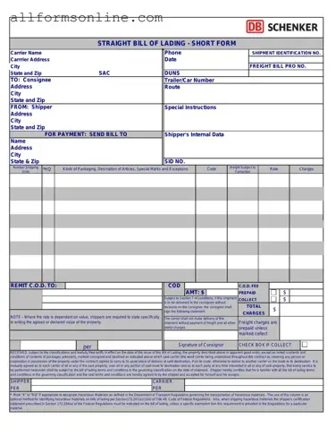 Free Straight Bill Of Lading PDF Form