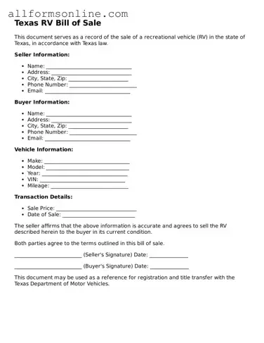 Attorney-Approved  RV Bill of Sale Form for Texas