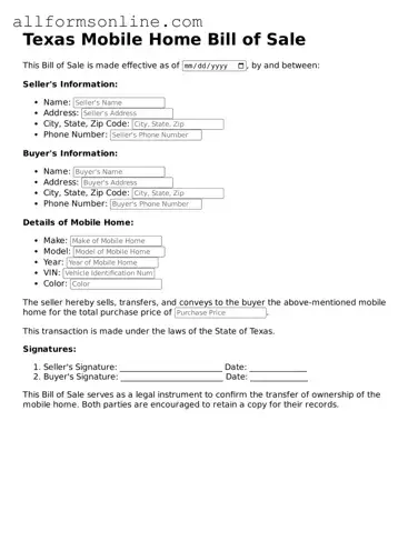 Attorney-Approved  Mobile Home Bill of Sale Form for Texas