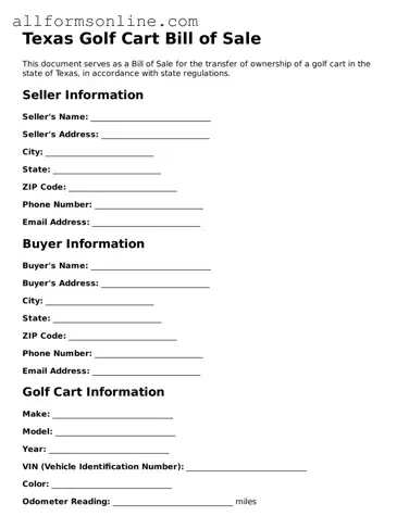 Attorney-Approved Golf Cart Bill of Sale Form for Texas