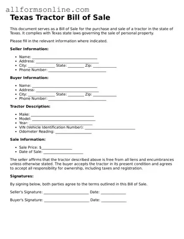 Attorney-Approved  Tractor Bill of Sale Form for Texas