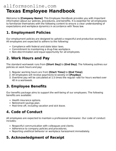 Attorney-Approved  Employee Handbook Form for Texas