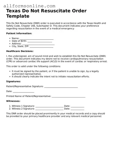 Attorney-Approved  Do Not Resuscitate Order Form for Texas