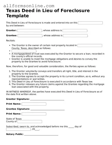 Attorney-Approved  Deed in Lieu of Foreclosure Form for Texas