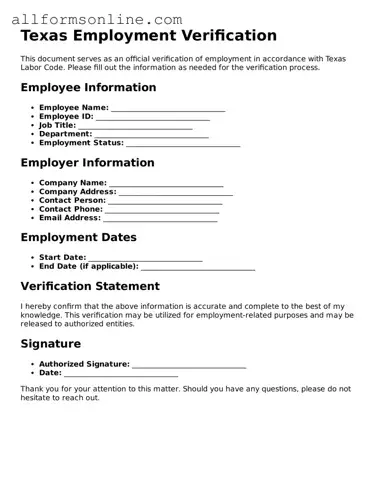 Attorney-Approved  Employment Verification Form for Texas