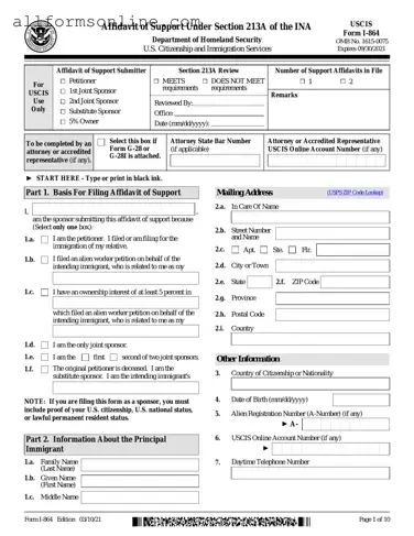 Free USCIS I-864 PDF Form