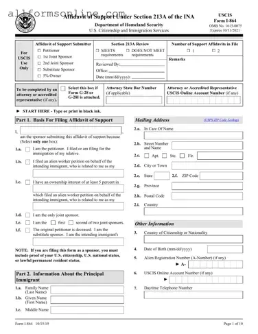 Free USCIS I-864 PDF Form