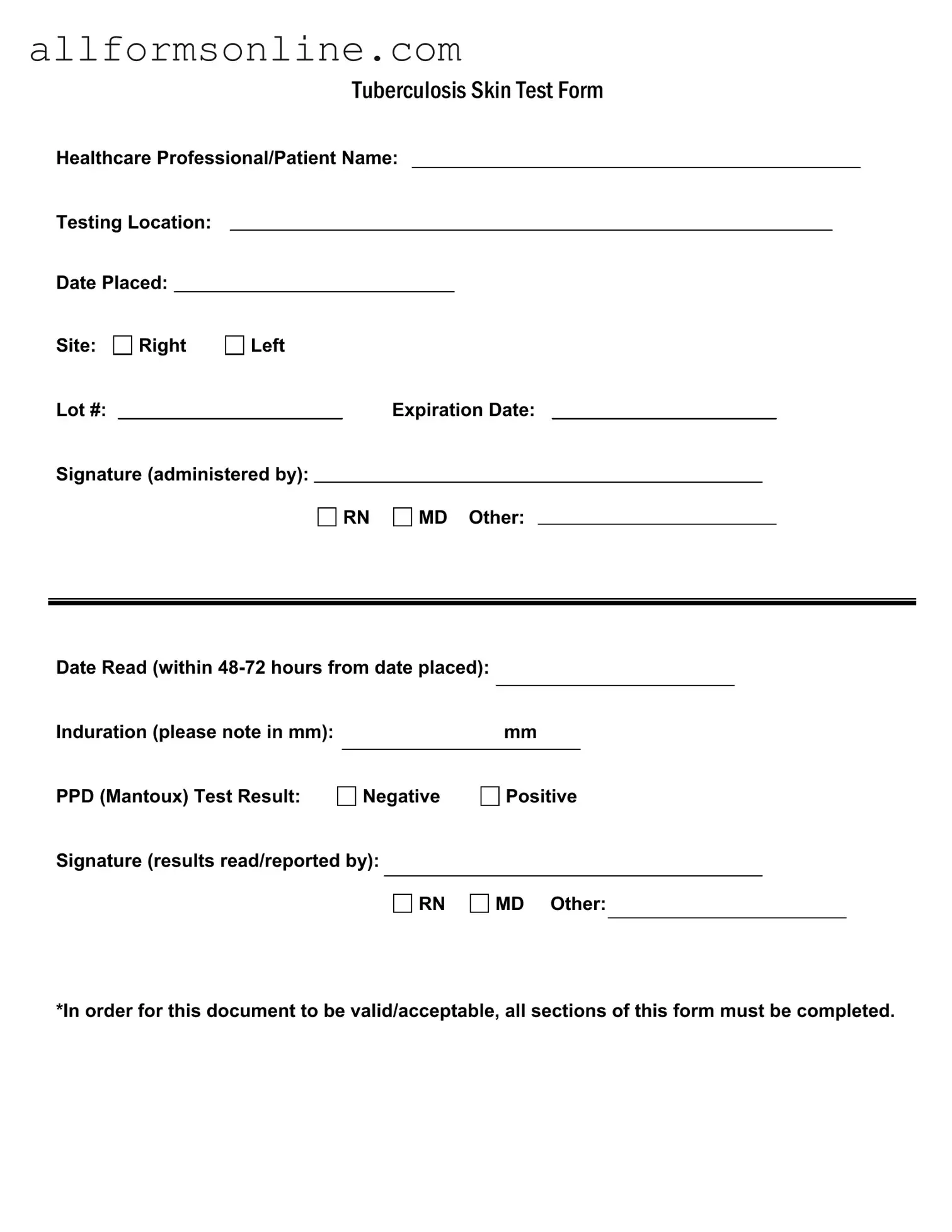 Free Tb Test PDF Form