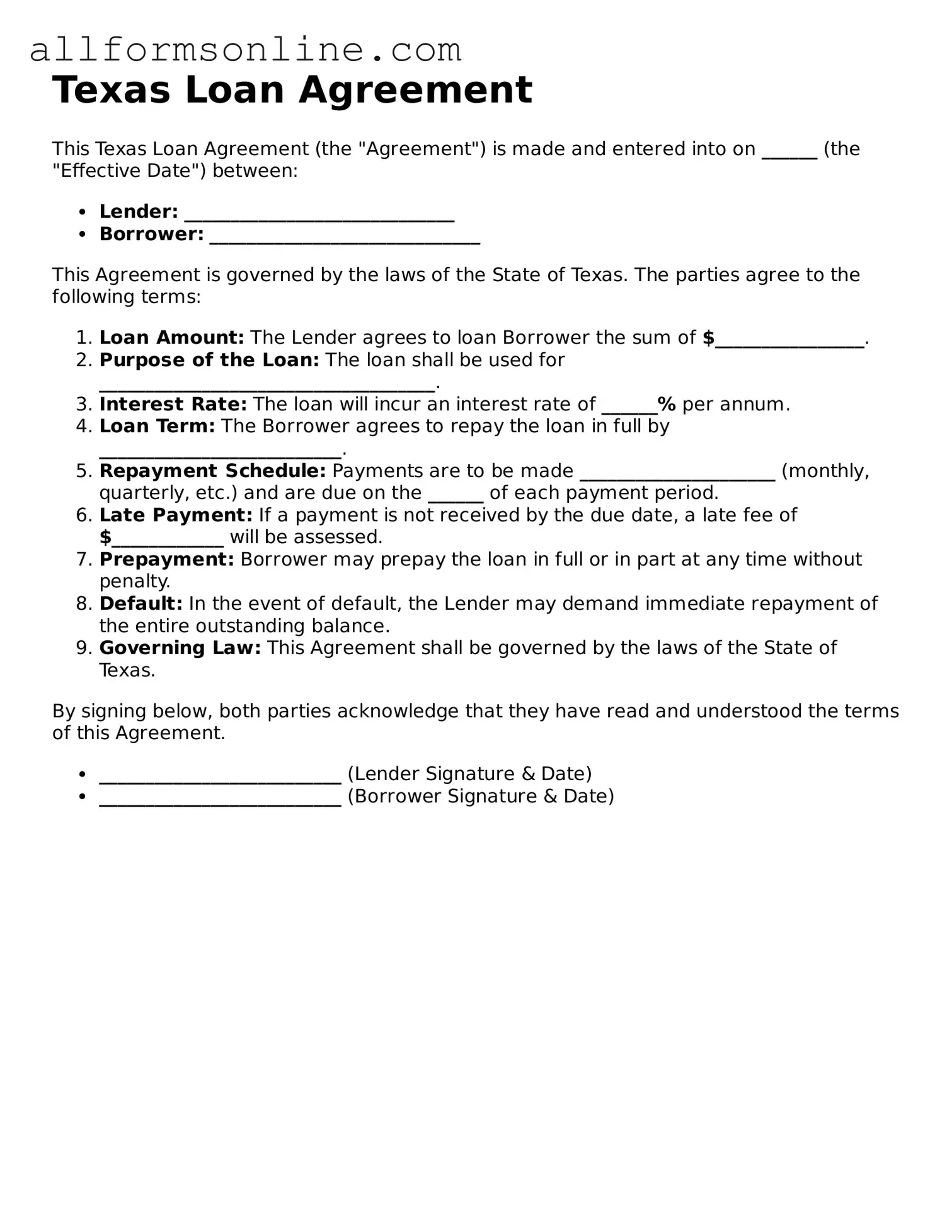 Attorney-Approved  Loan Agreement Form for Texas