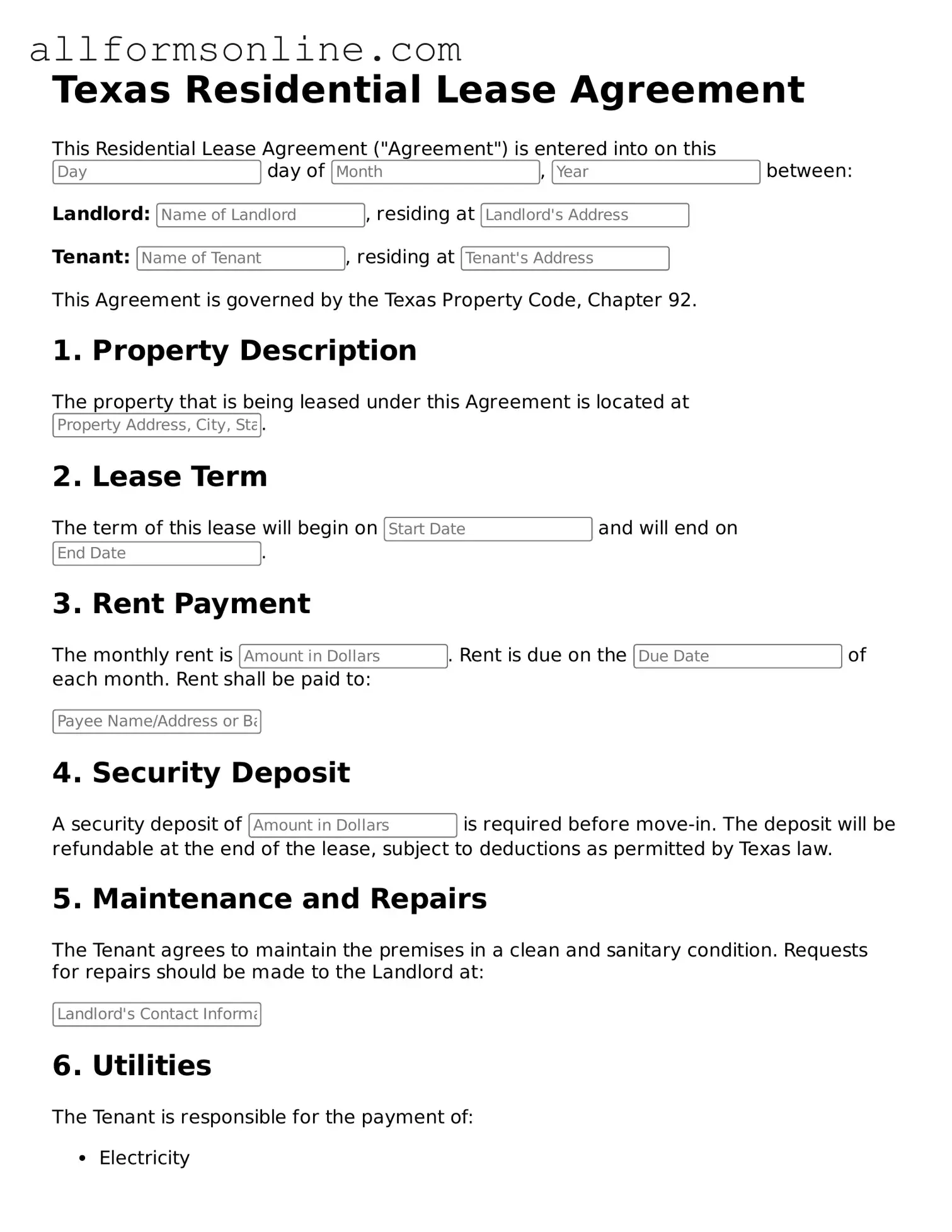 Attorney-Approved  Residential Lease Agreement Form for Texas