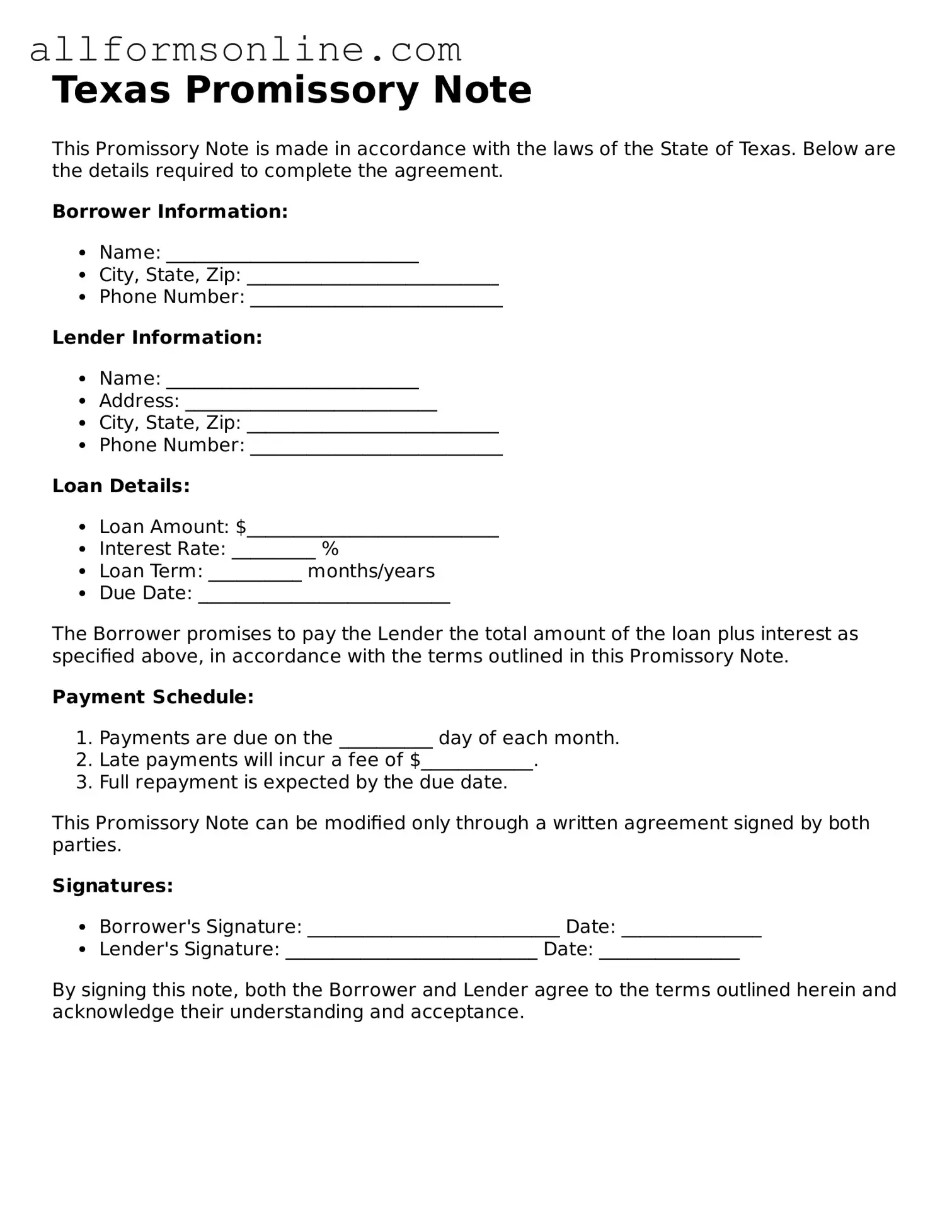 Attorney-Approved  Promissory Note Form for Texas