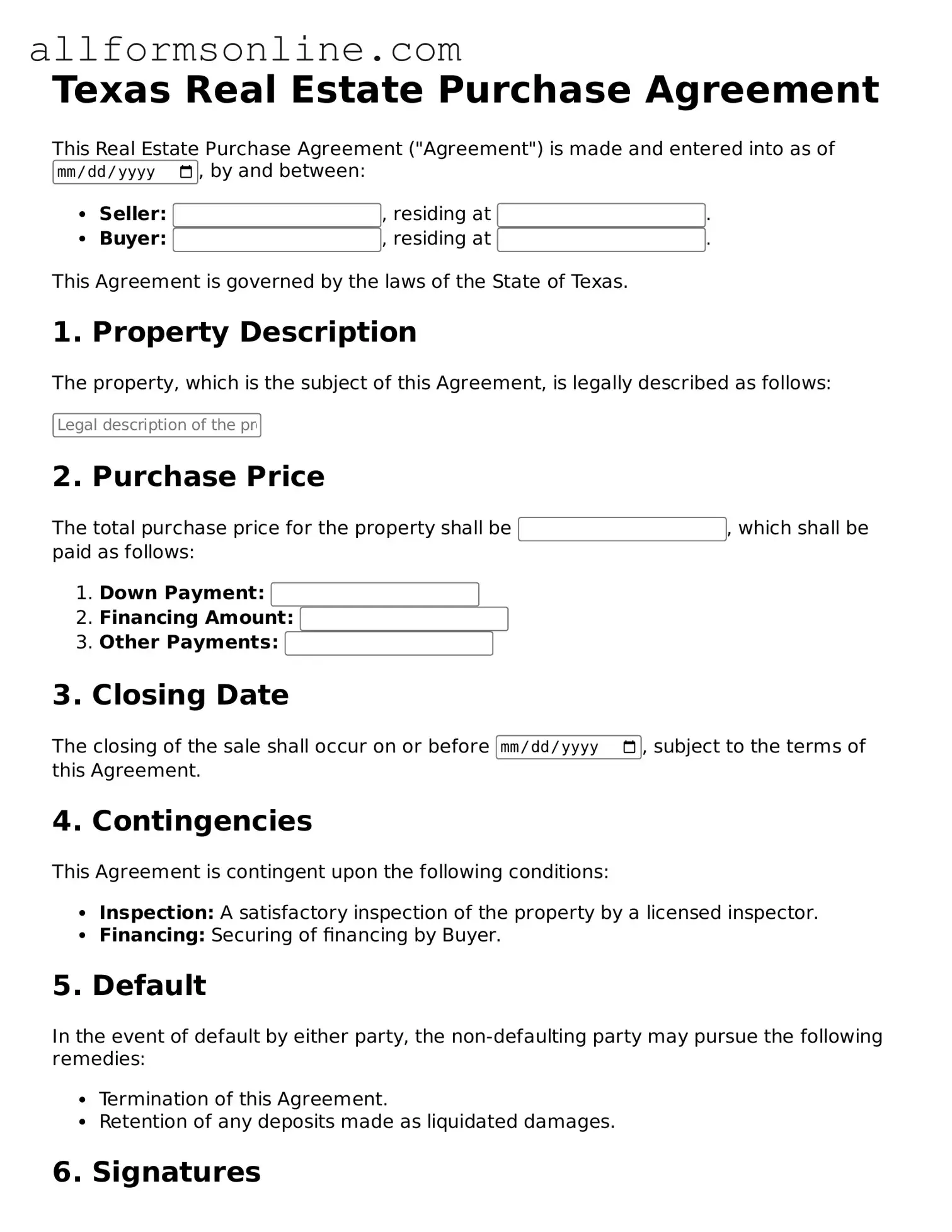 Attorney-Approved  Real Estate Purchase Agreement Form for Texas