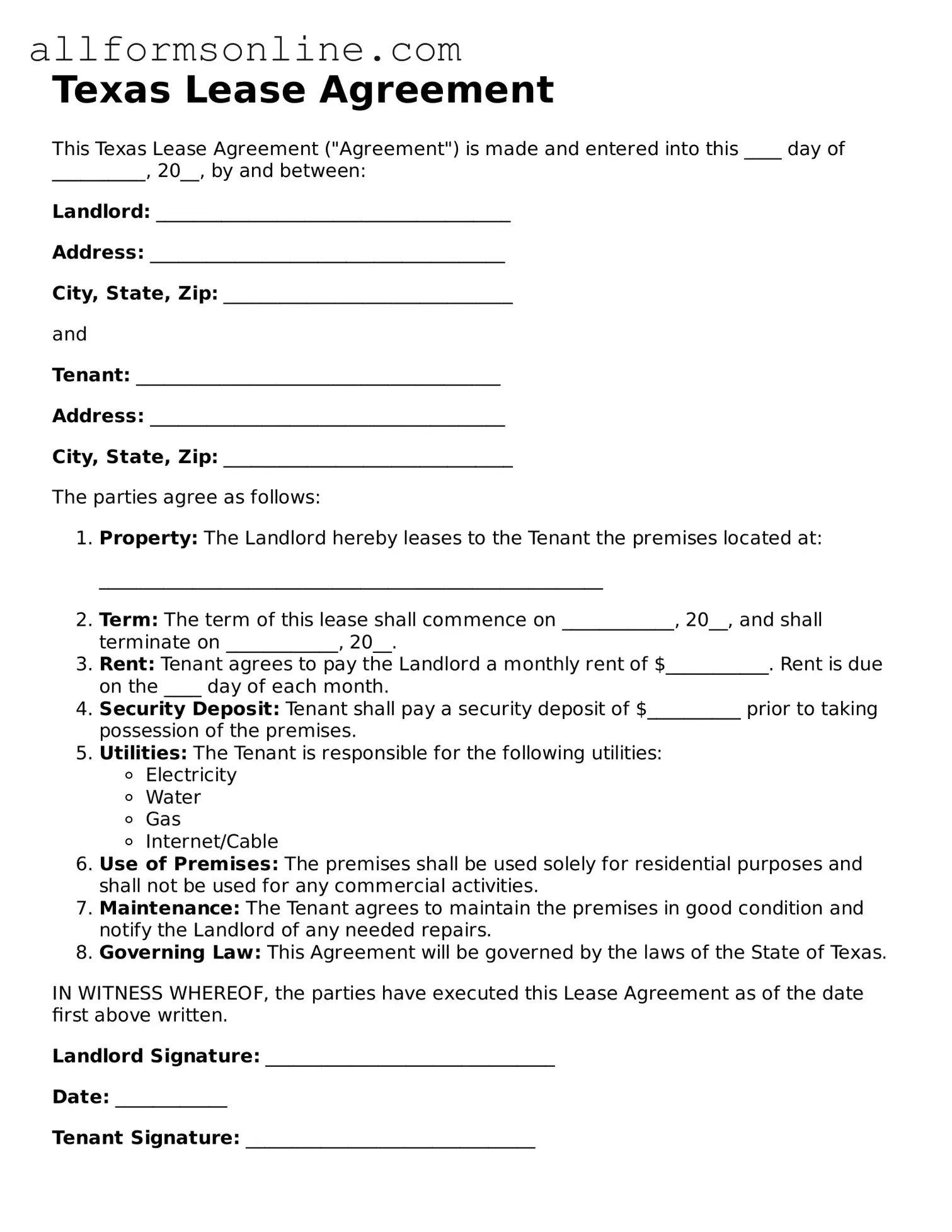 Attorney-Approved  Lease Agreement Form for Texas