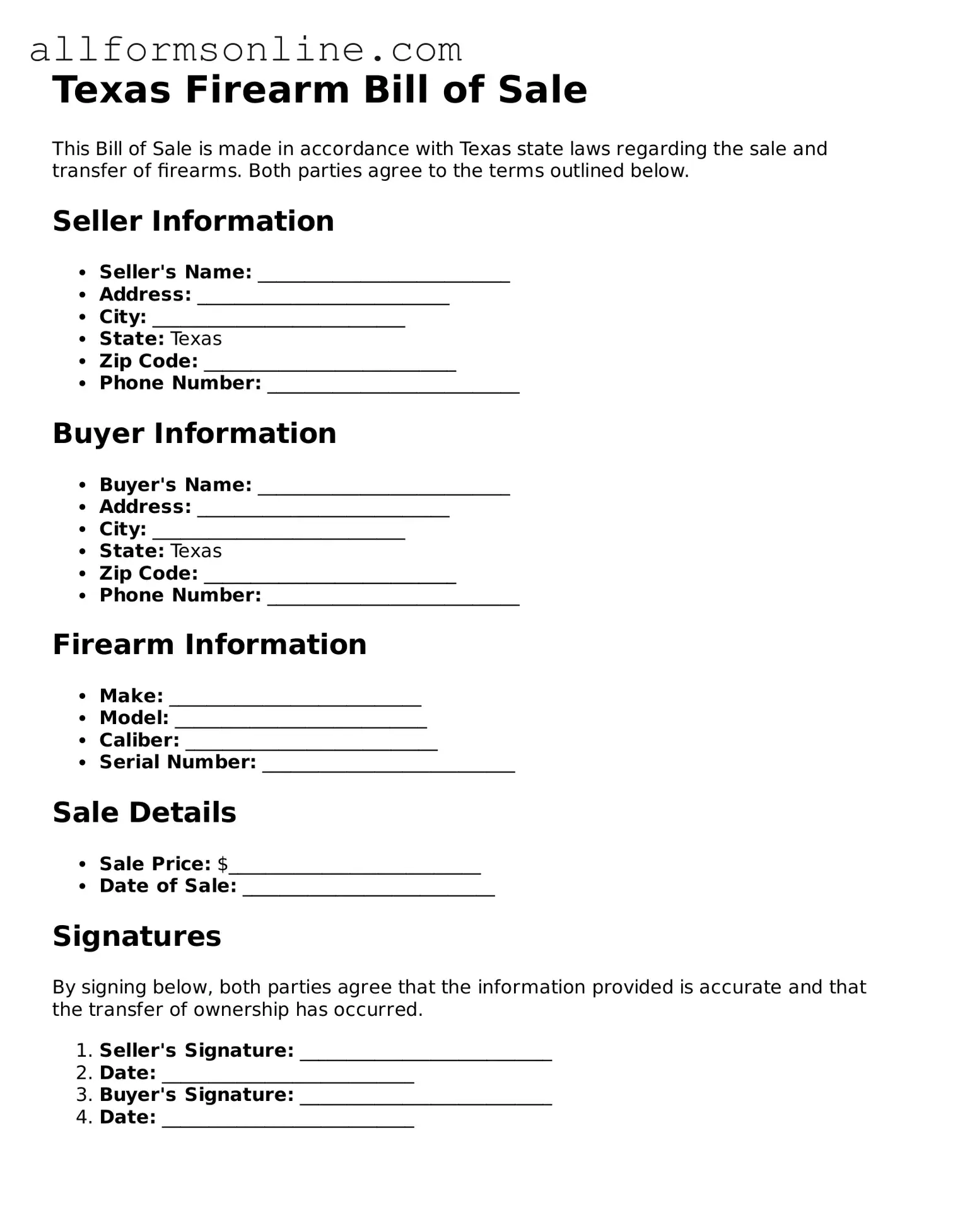 Attorney-Approved  Firearm Bill of Sale Form for Texas