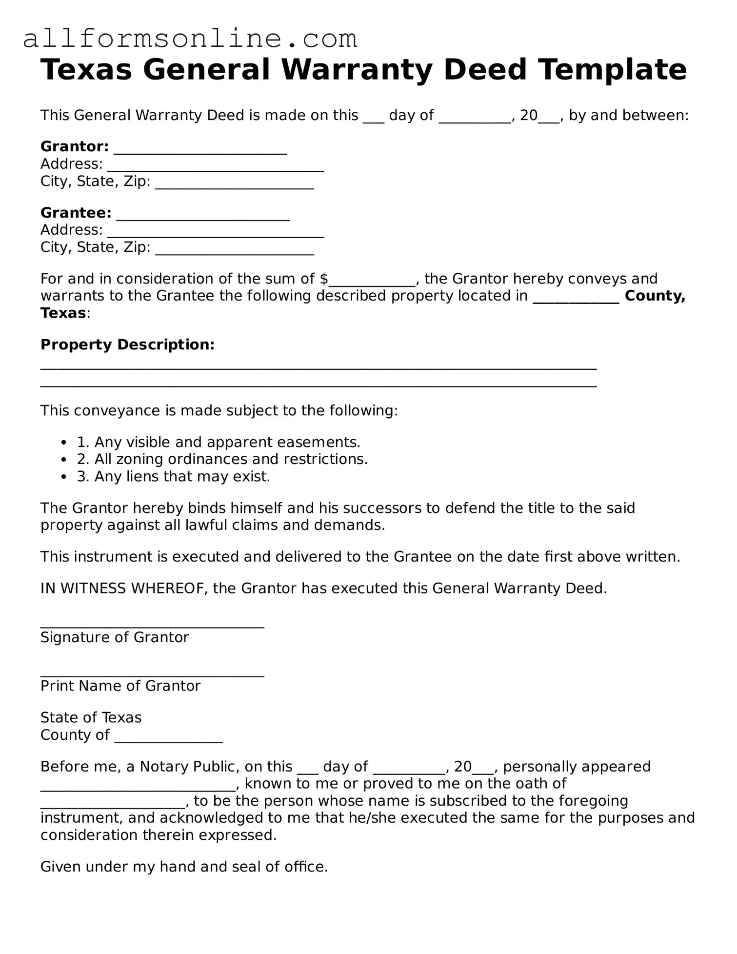Attorney-Approved  Deed Form for Texas