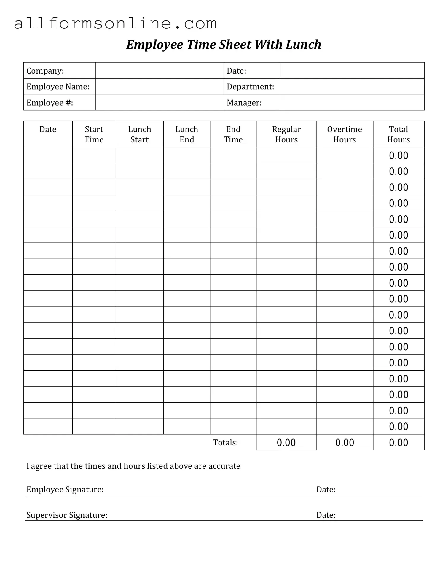 Free Time Card PDF Form