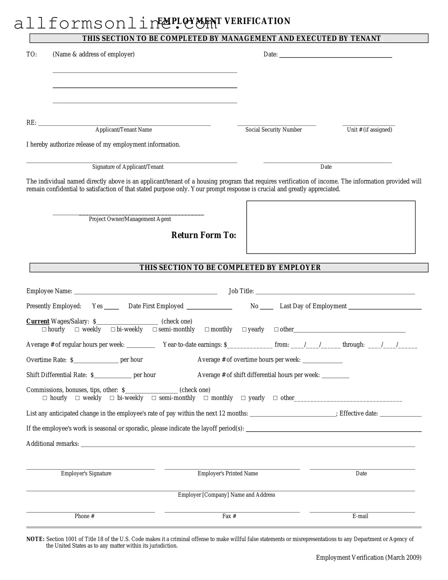 Free Employment verification form PDF Form