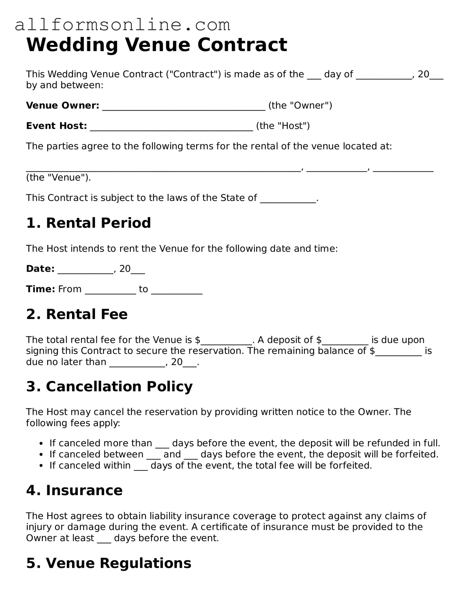 Blank Wedding Venue Contract Form