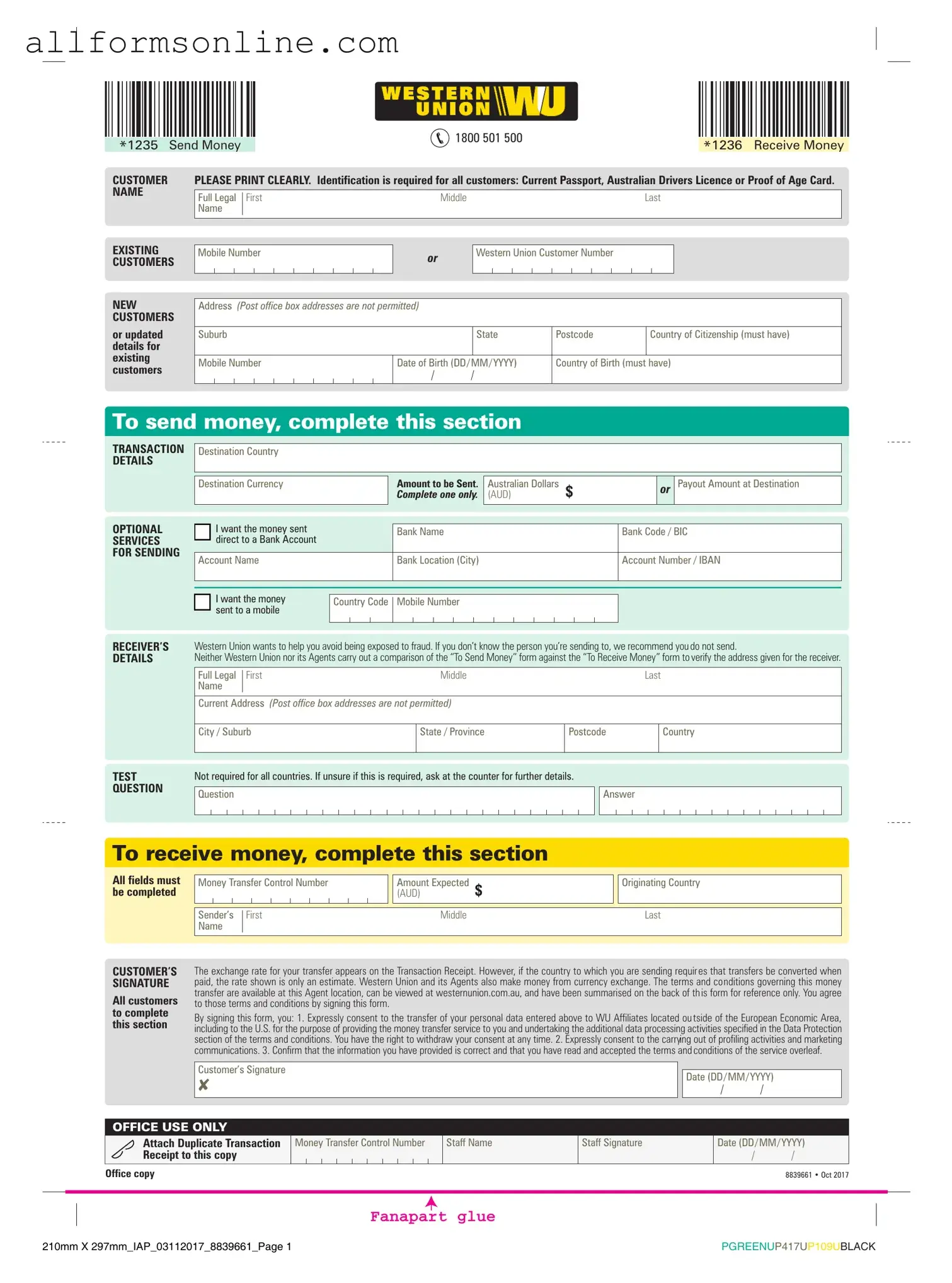 Free Western Union PDF Form