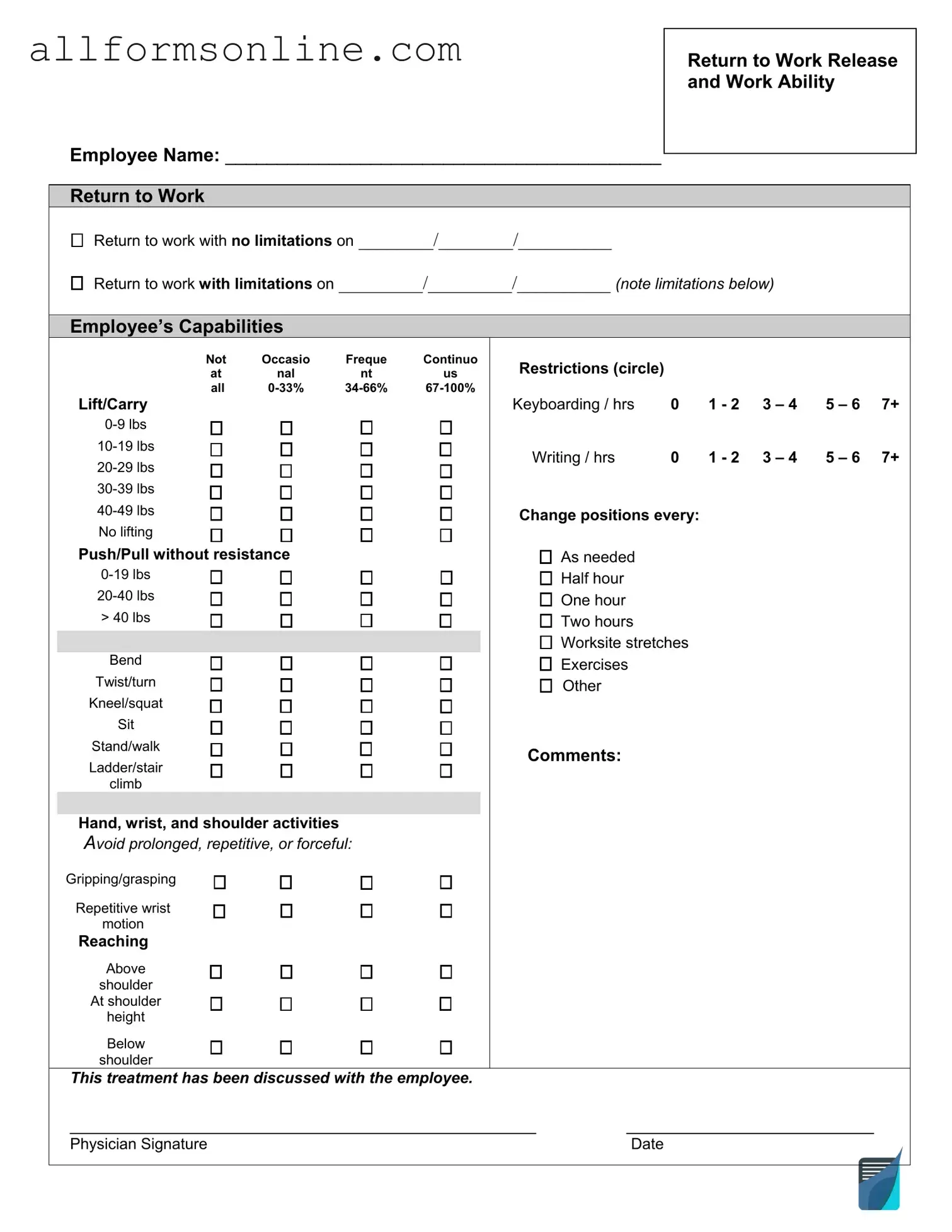 Free Work Release PDF Form